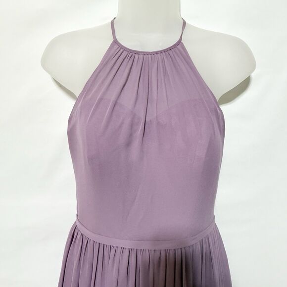 Azazie A2 Lilac Chiffon Halter Maxi Dress Formal Evening Bridesmaid Gown Lined - Picture 5 of 14